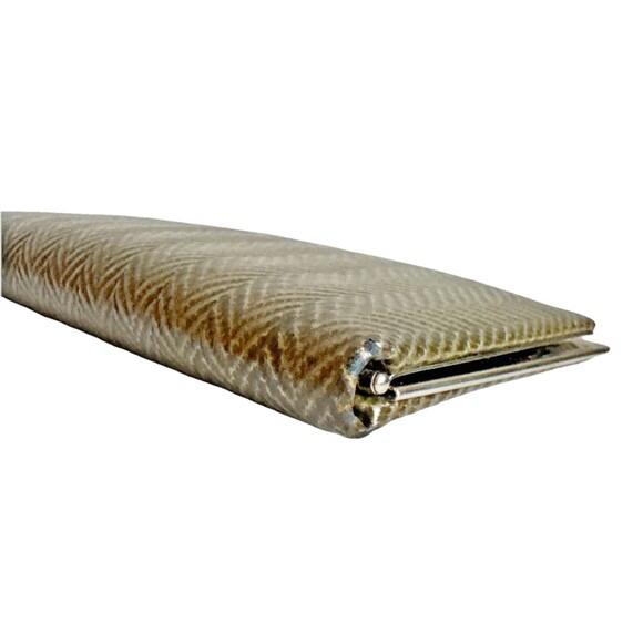 Lodis Chevron Pattern Gold Brown Framed  Metallic Leather Clutch Organizer - Picture 9 of 12